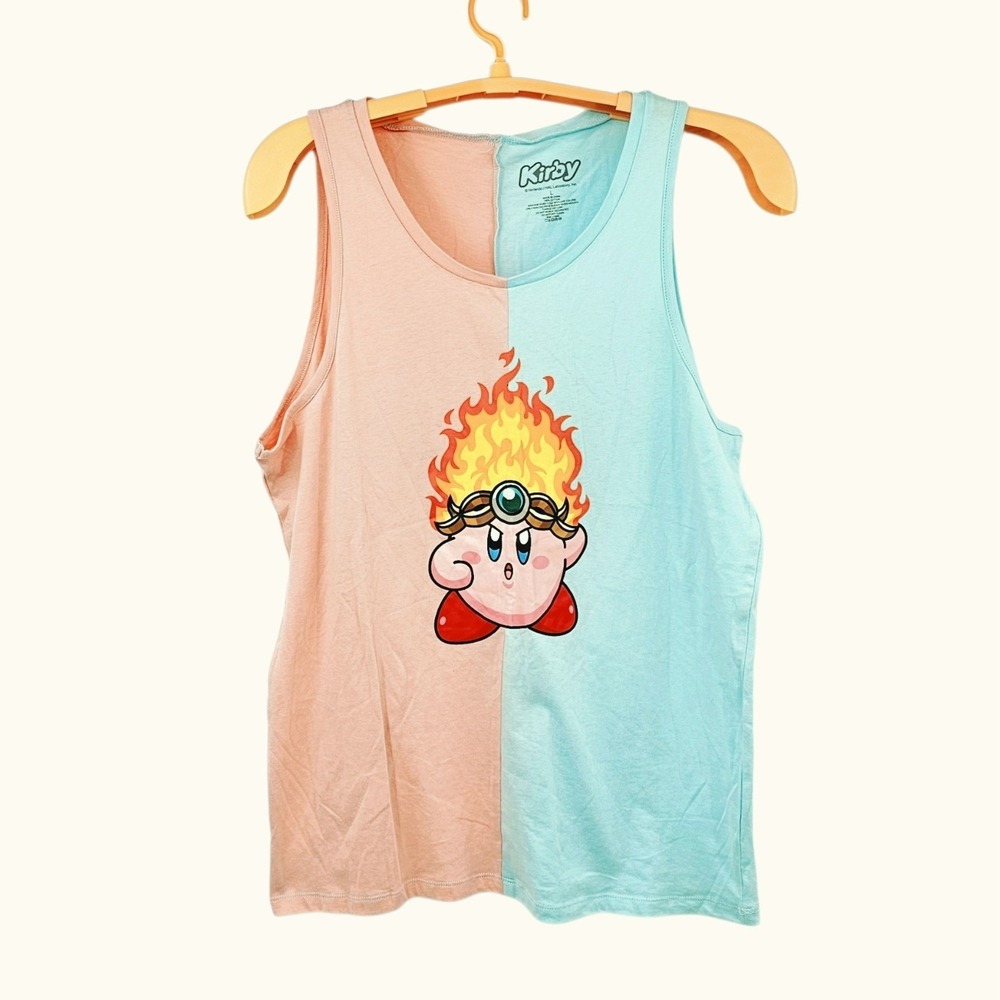 Kirby Fire Copy Ability Split‎ Color Tank Top Pink & Blue - Size Large